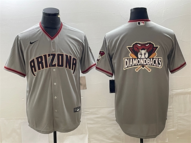 Men's Arizona Diamondbacks Grey Team Big Logo Cool Base Stitched Baseball Jersey Men's Arizona Diamondbacks Grey Team Big Logo Cool Base Stitched Baseball Jersey